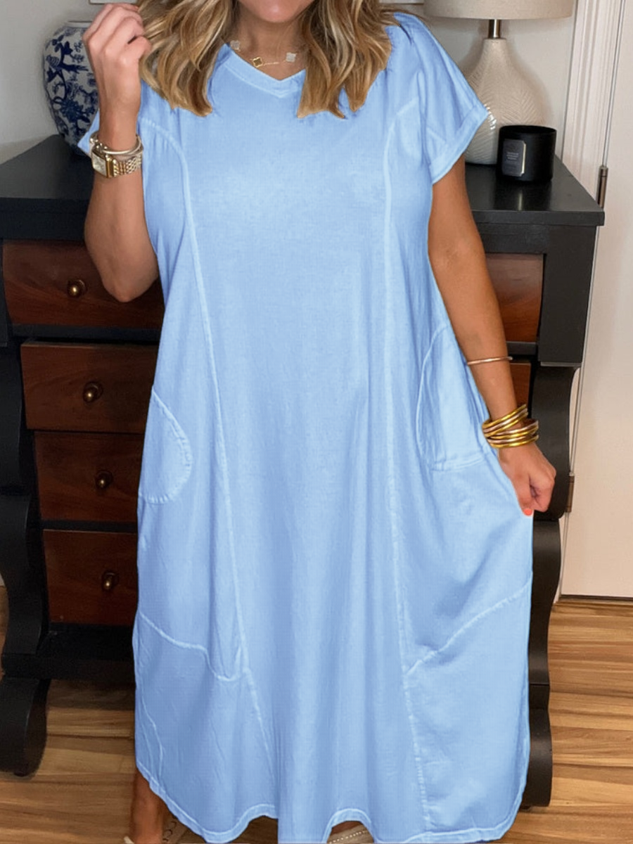 Robe longue à manches courtes et poches pour femme (achetez-en 2, livraison gratuite)