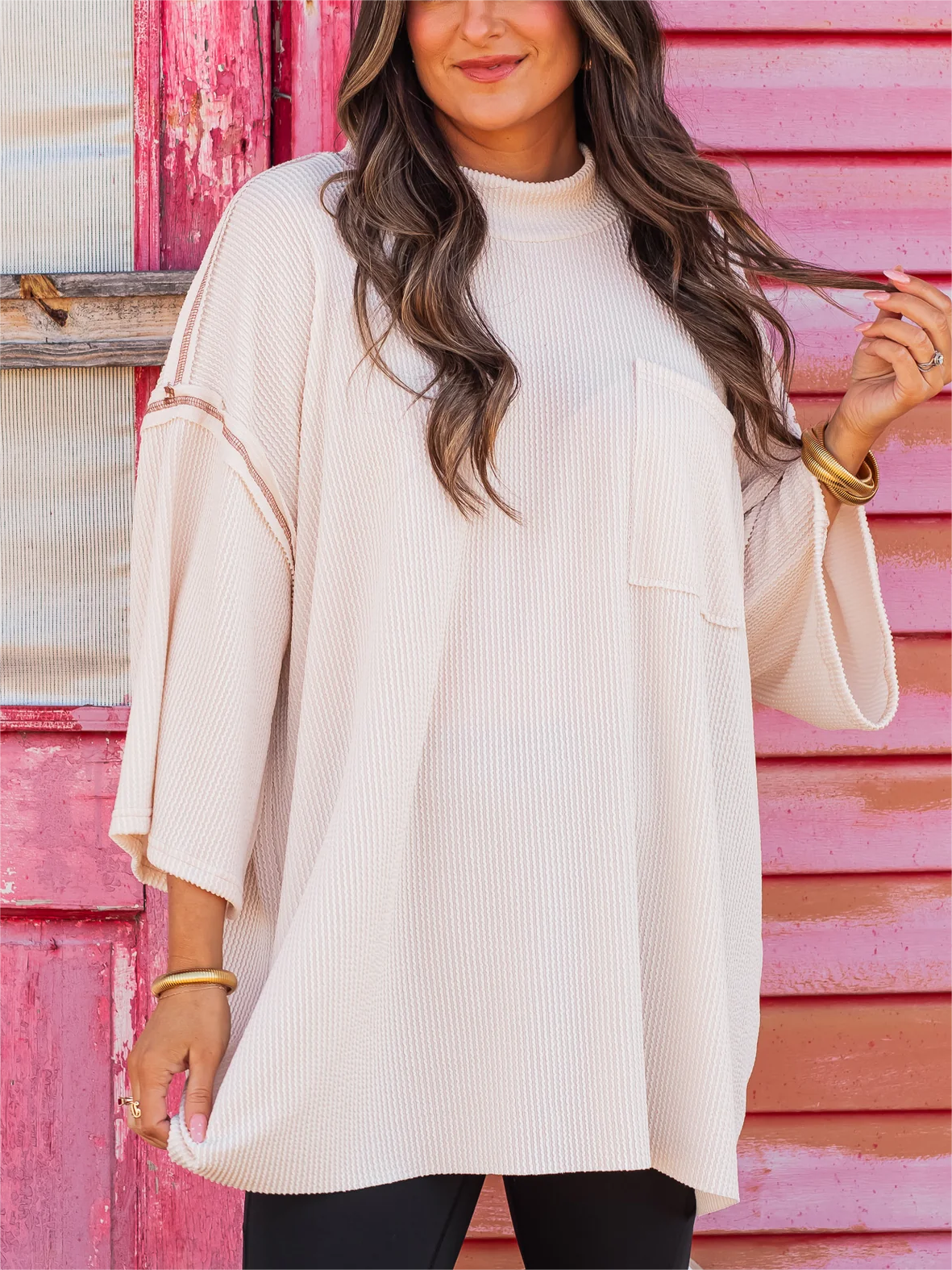 Oversize High Neck Urban Ribbed Tunic (Buy 2 Free Shipping)