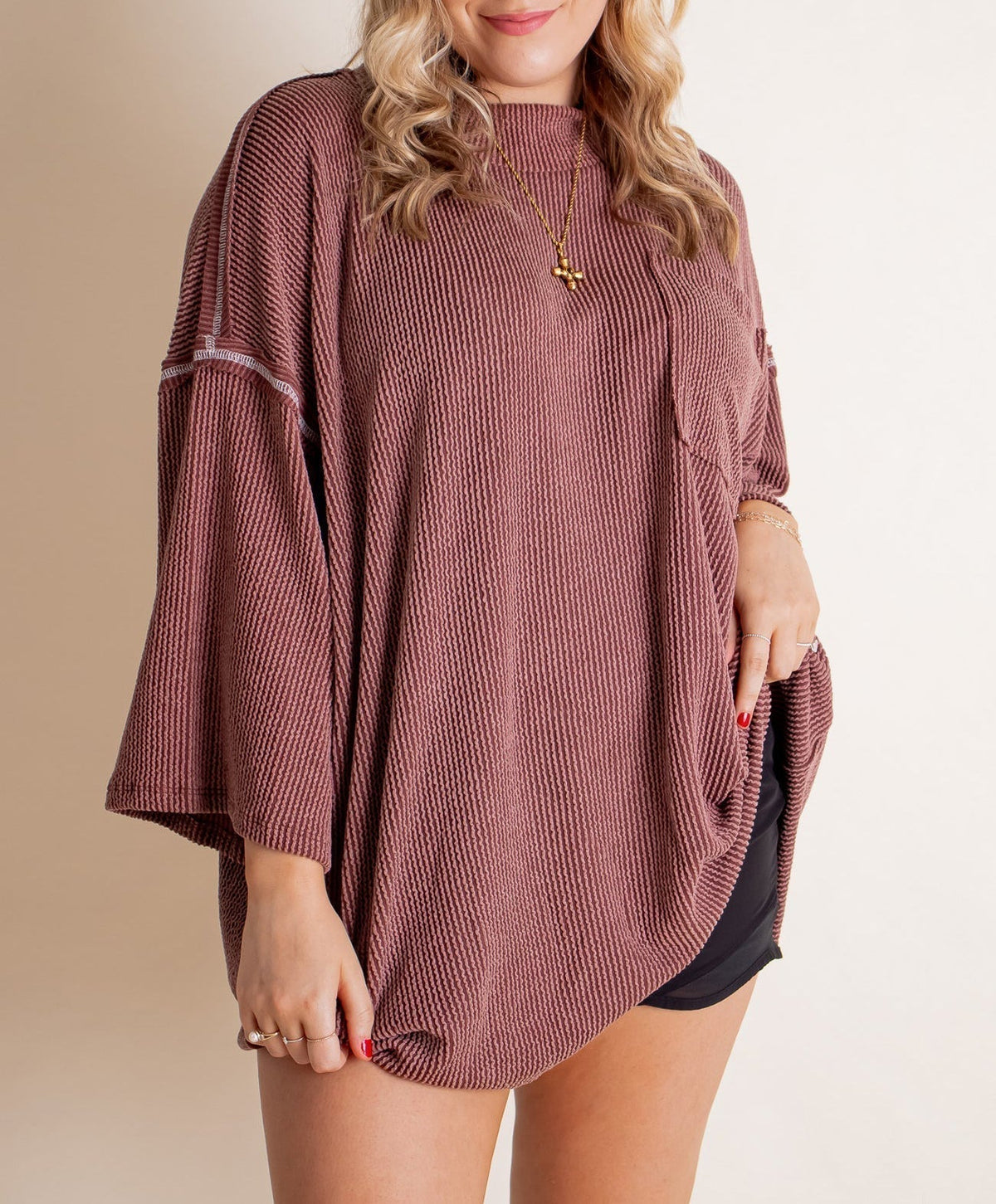 Oversize High Neck Urban Ribbed Tunic (Buy 2 Free Shipping)