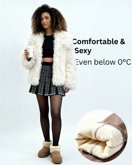 Women's Fleece-Lined Faux Sheer Tights – High-Waisted Sculpting