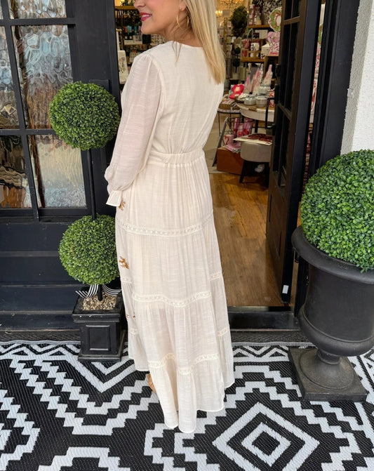 Women's V-Neck Floral Embroidered Maxi Dress (Buy 2 Free Shipping)