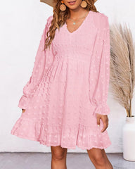 Women's Spring V Neck Swiss Dot Chiffon Mini Dress (Buy 2 Free Shipping)