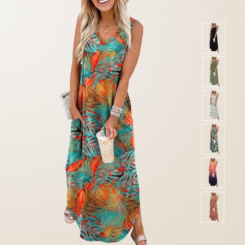 Summer Dresses Maxi Dress Vacation Beach Sundresses with Pockets