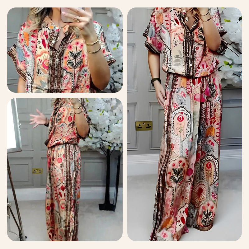 ⏳Time-Limited Special⏰Women's Printed Top & Wide Leg Pants 2-Piece Set