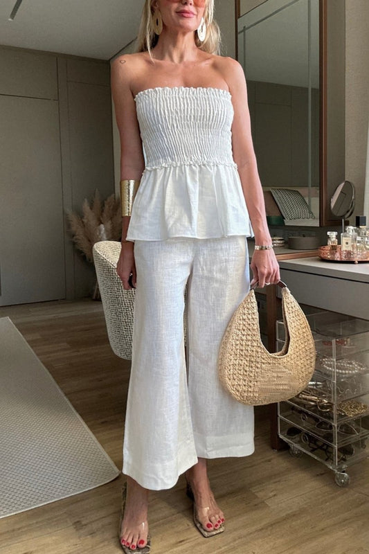 Women's solid color blouse and pants set