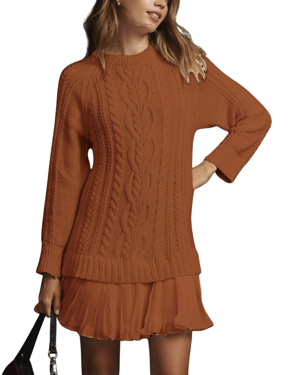 Women Crewneck Cable Knit Sweater Mini Dress (Buy 2 Free Shipping)