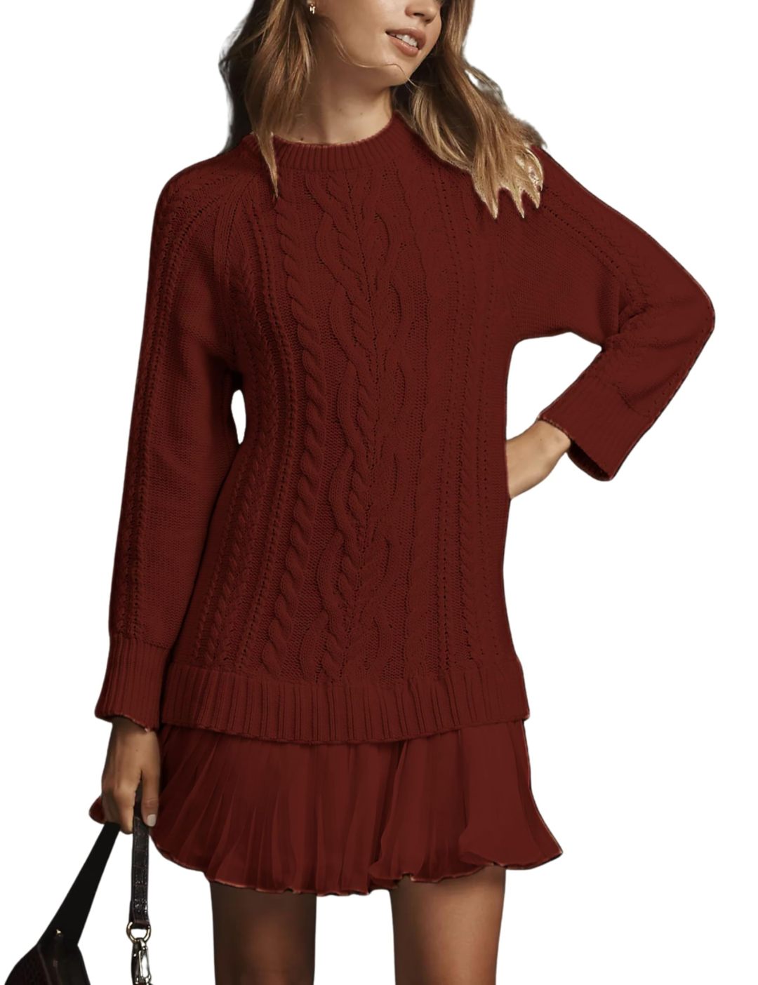 Women Crewneck Cable Knit Sweater Mini Dress (Buy 2 Free Shipping)