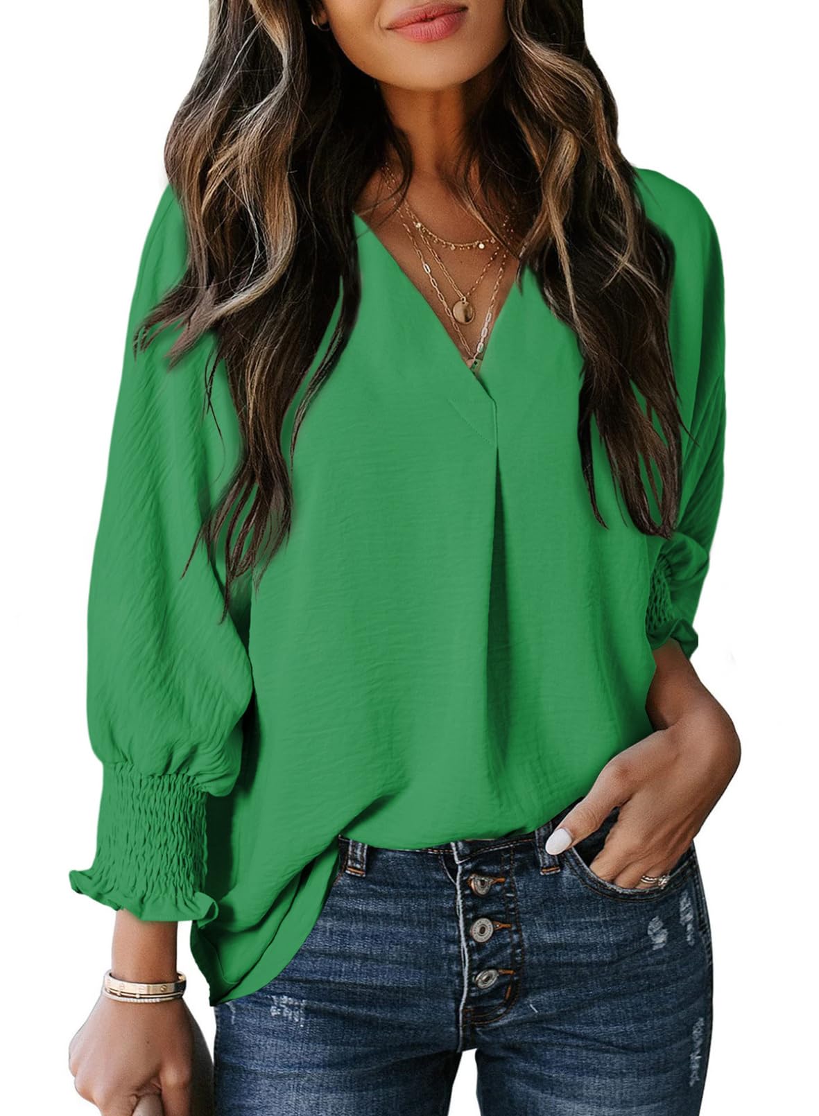 Women's Casual 3/4 Sleeve V Neck Basic Tops (Buy 3 Free Shipping)