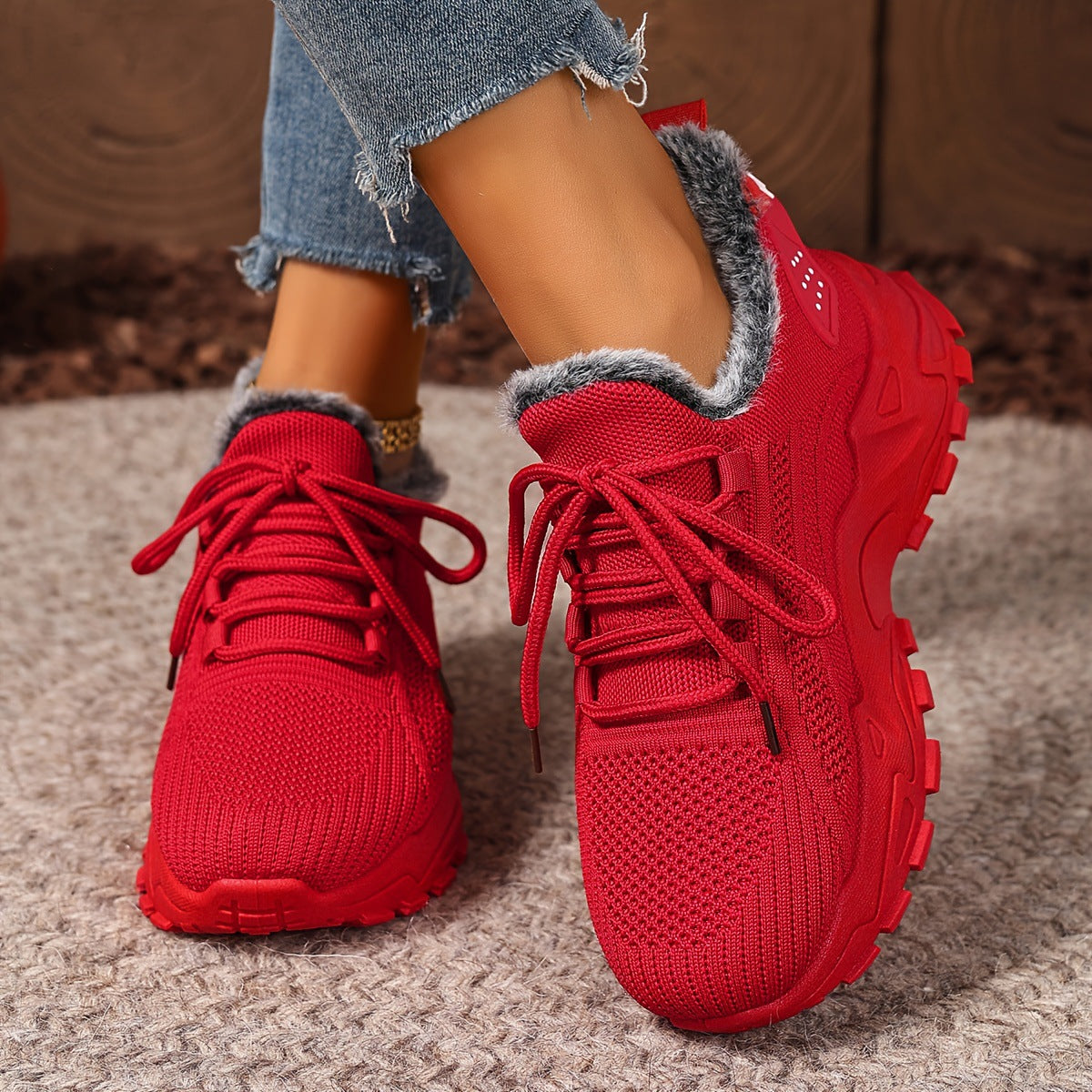 Women's Fleece-Lined Winter Sneakers – Warm Slip-On Walking Shoes