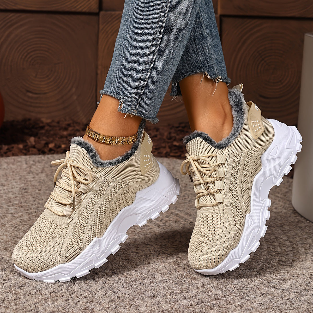 Women's Fleece-Lined Winter Sneakers – Warm Slip-On Walking Shoes