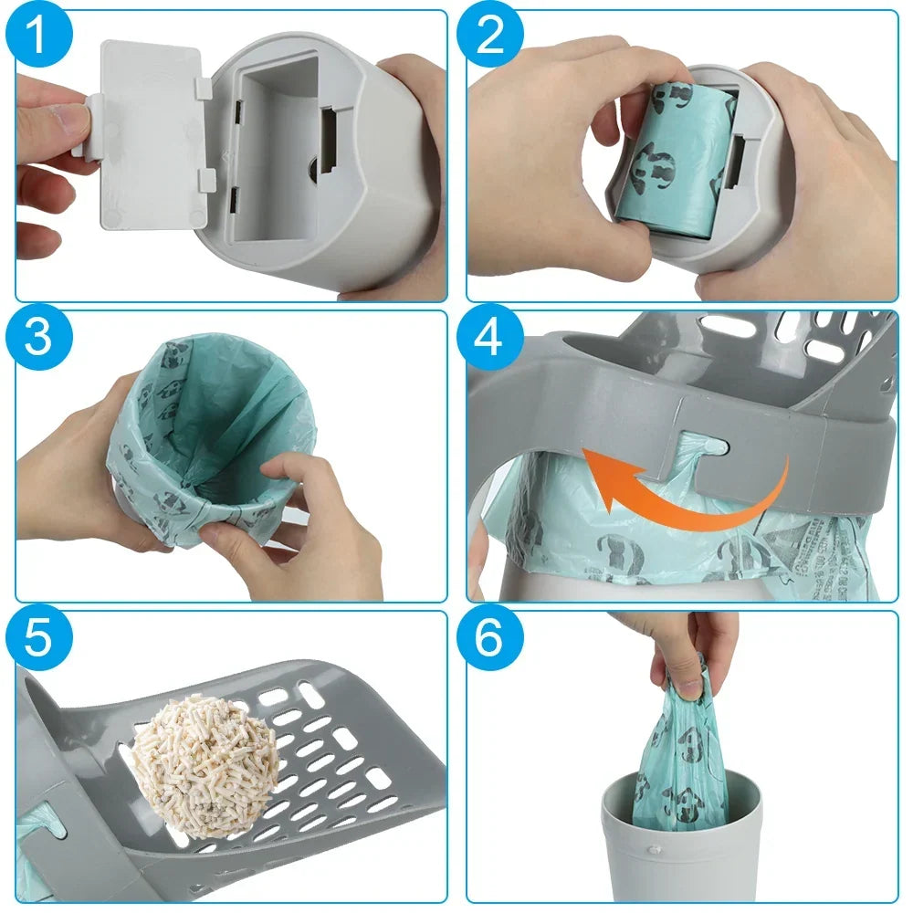 Cat Litter Scoop with Built-In Waste Bin – Easy Sift & Bag Design