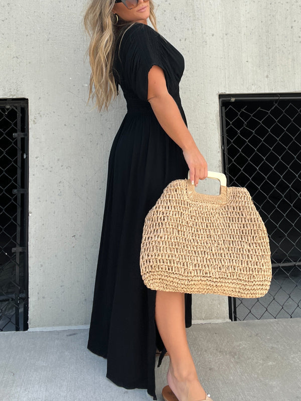 Robe Col V avec Fente et Taille Froncée (Achetez-en 2, Livraison Gratuite)