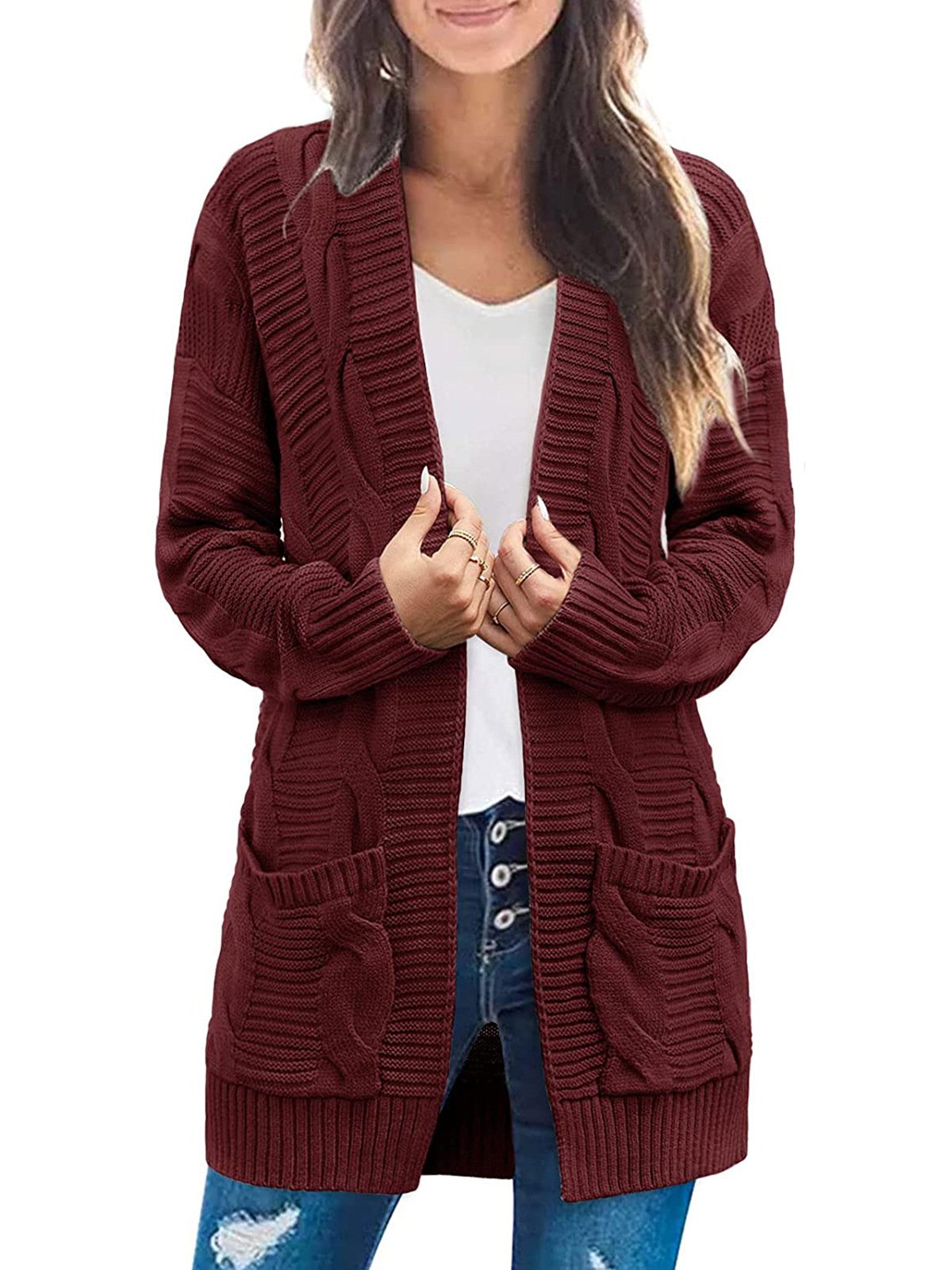 Women's Long Sleeve Cable Knit Cardigan Sweaters