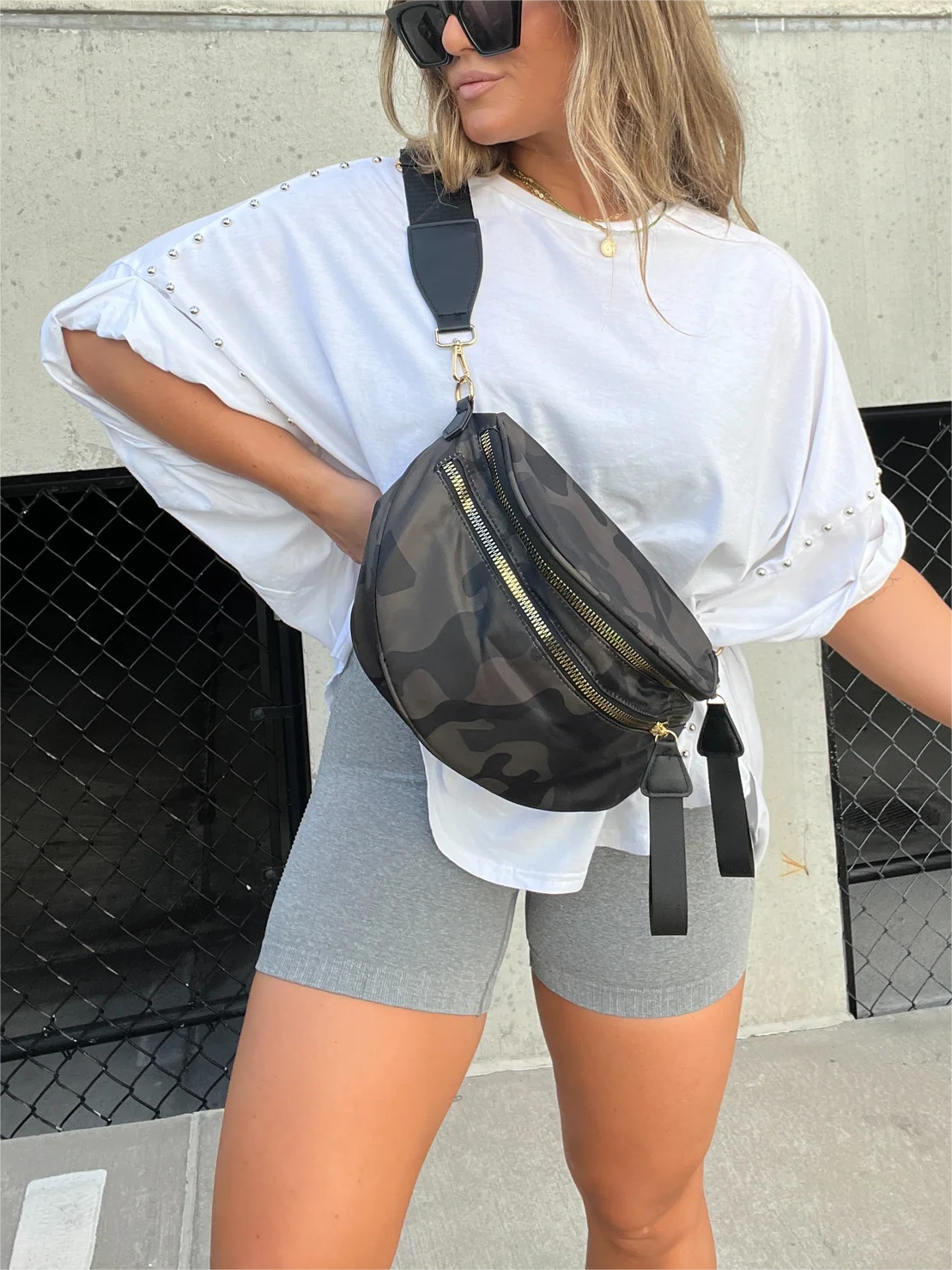 Washed Roll Sleeve Studded Oversized Short Sleeve Top (Buy 2 Free Shipping)