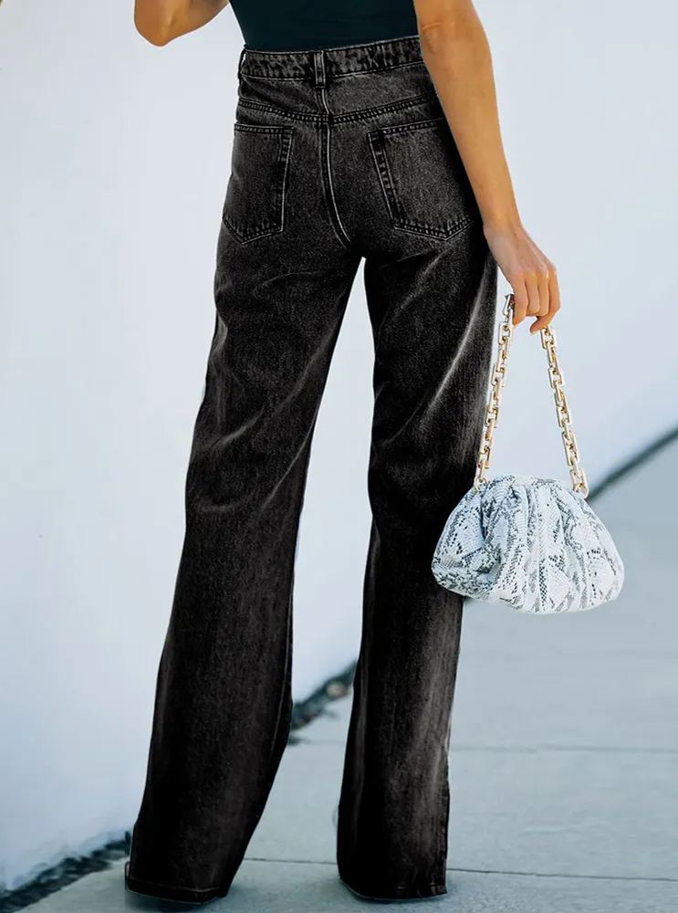 Washed Split Mid-rise Jeans