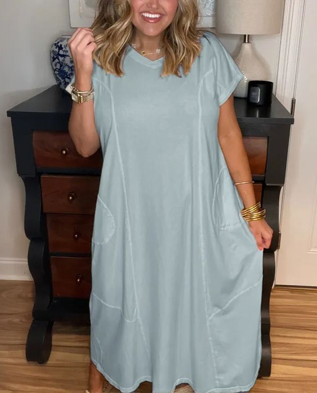 Robe longue à manches courtes et poches pour femme (achetez-en 2, livraison gratuite)
