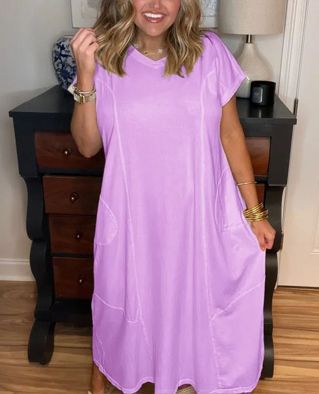 Robe longue à manches courtes et poches pour femme (achetez-en 2, livraison gratuite)