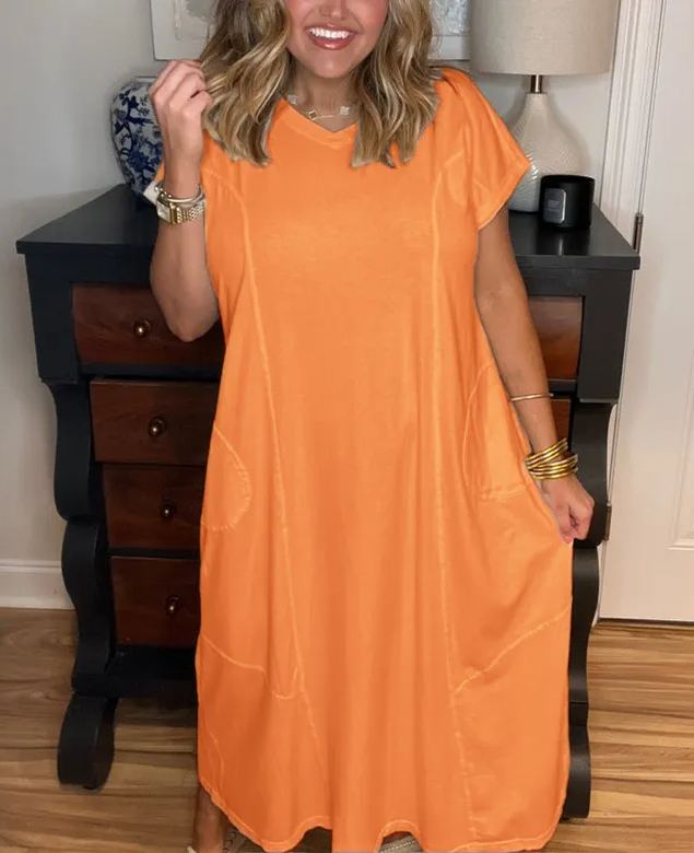 Robe longue à manches courtes et poches pour femme (achetez-en 2, livraison gratuite)