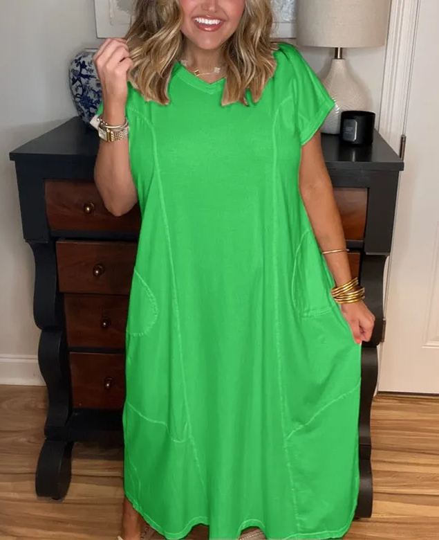 Robe longue à manches courtes et poches pour femme (achetez-en 2, livraison gratuite)