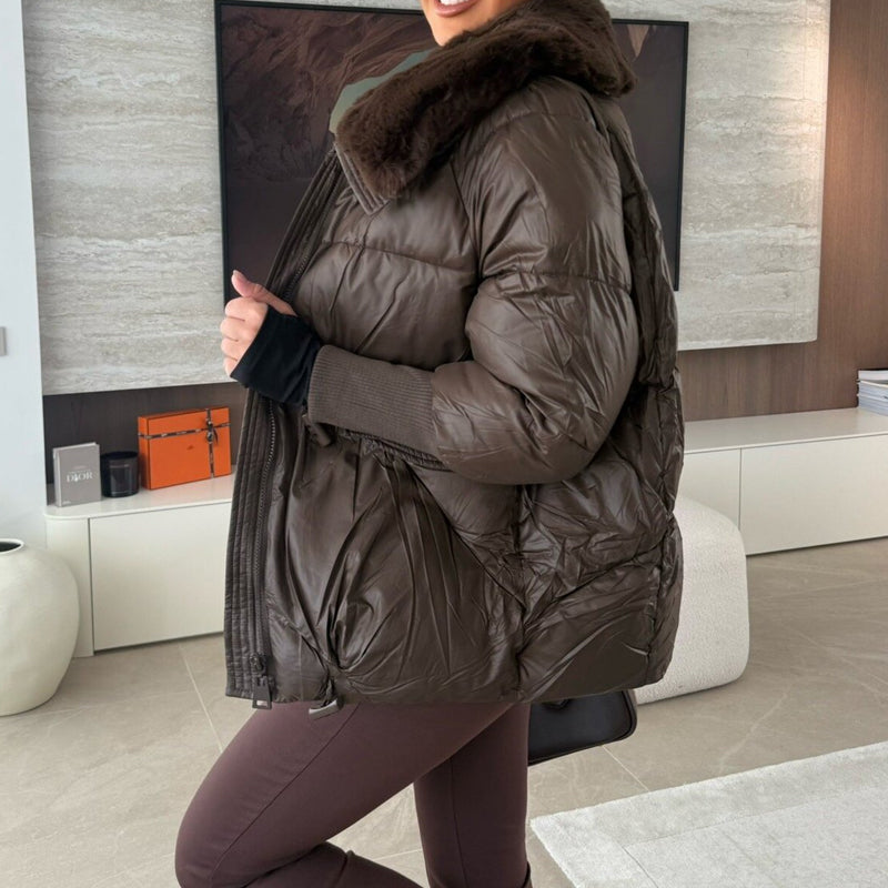 Women's Chic Puffer Jacket with Faux Fur Collar