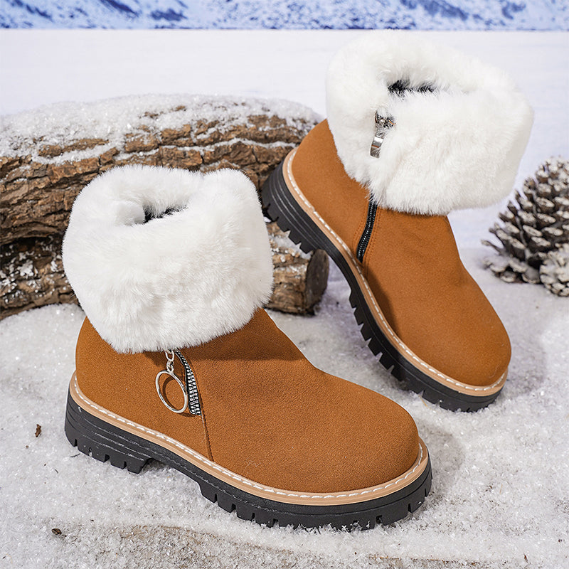 Women's Faux Fur Ankle Snow Boots with Zipper