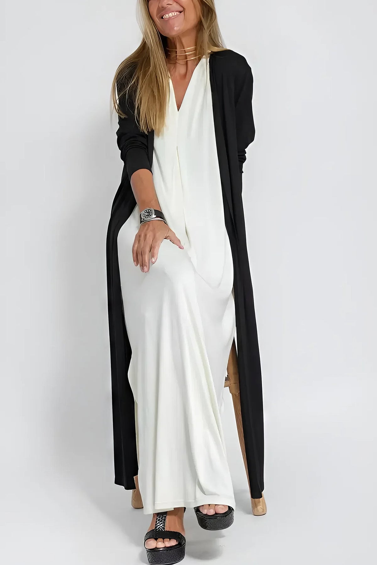 Elegant Long Dress + Matching Cardigan