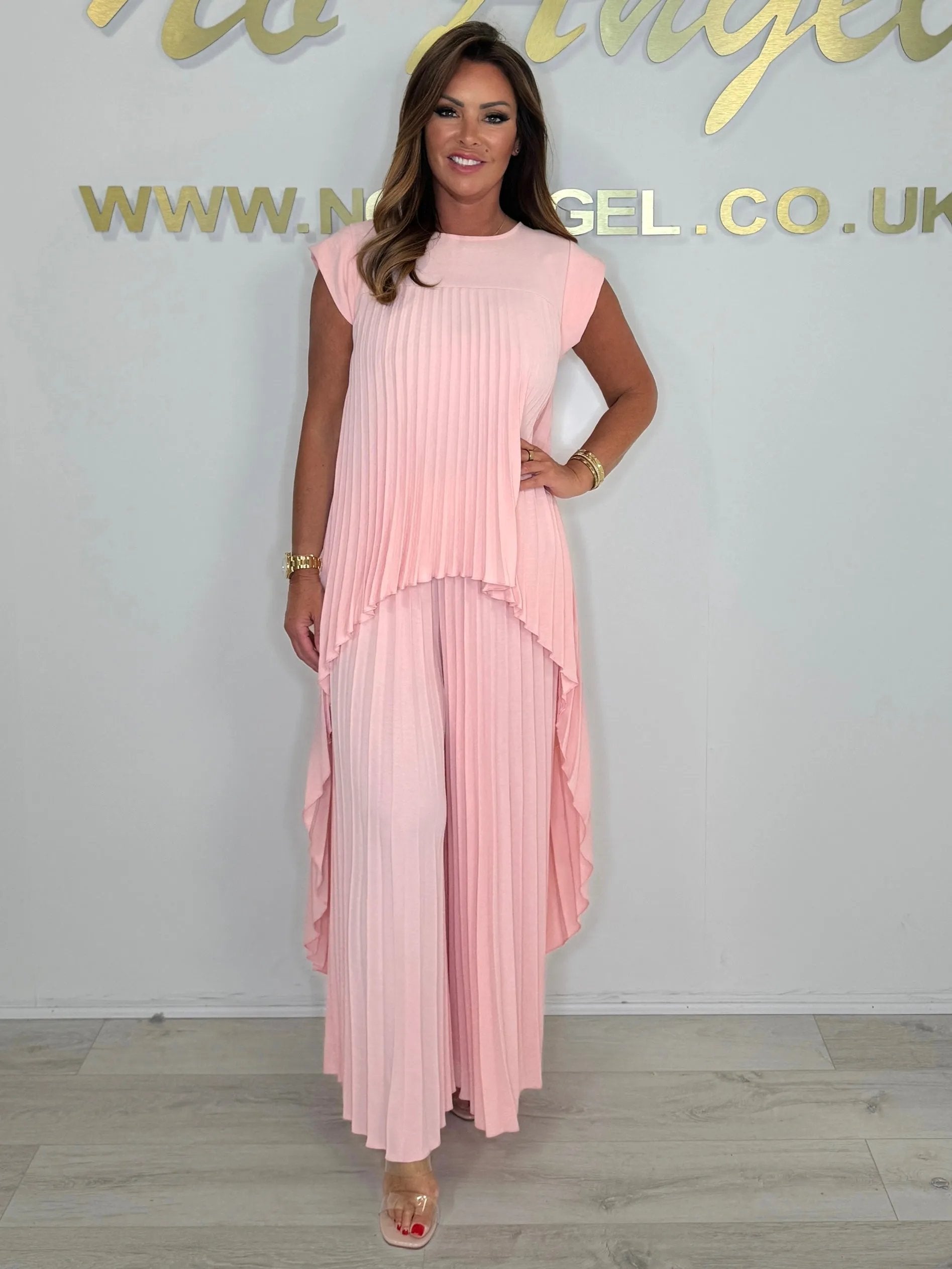 Irregular High-Low Pleated Top + Pants Two-Piece Suit