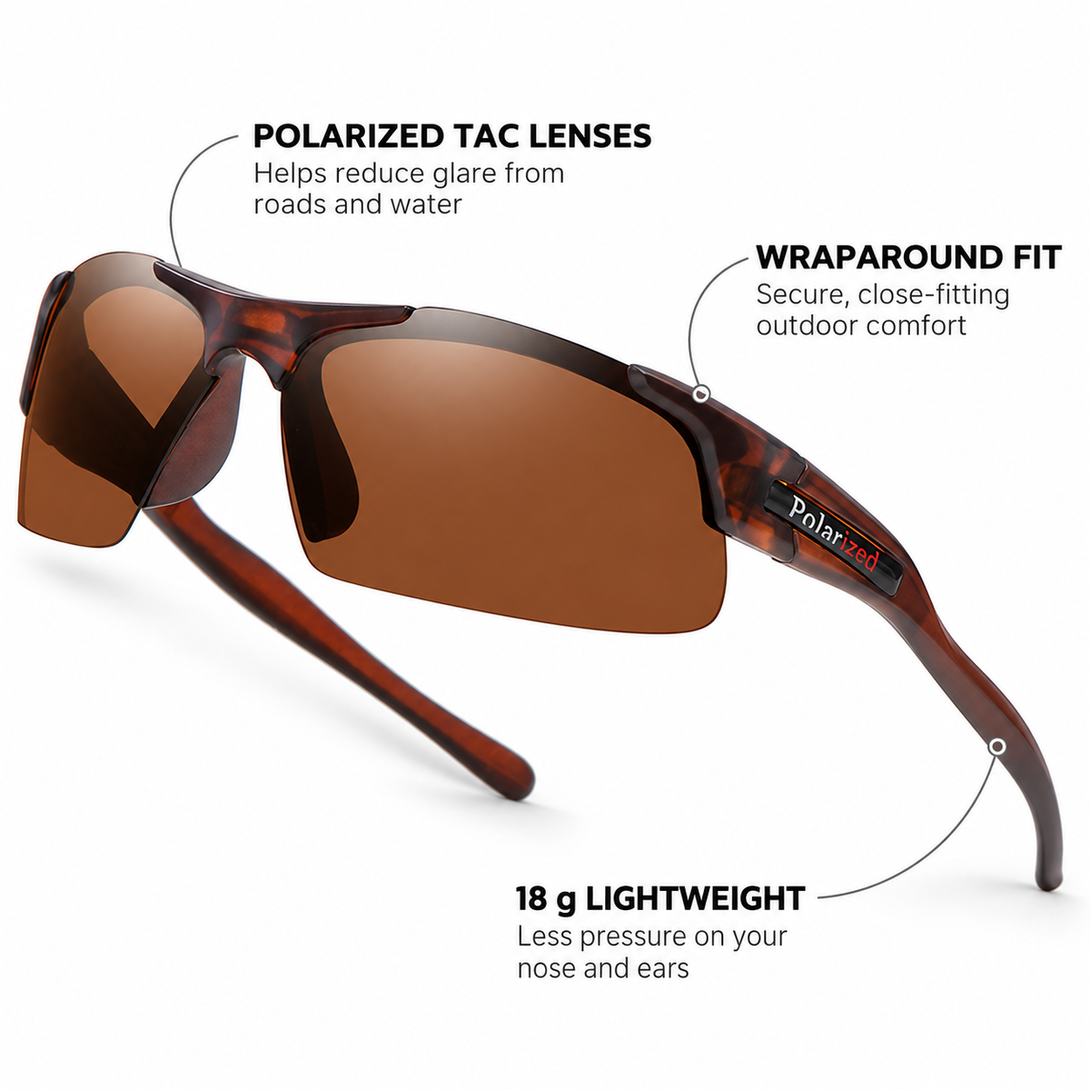 AeroTrace Air Semi-Rimless Polarized Sports Sunglasses for Fishing, Driving & Cycling