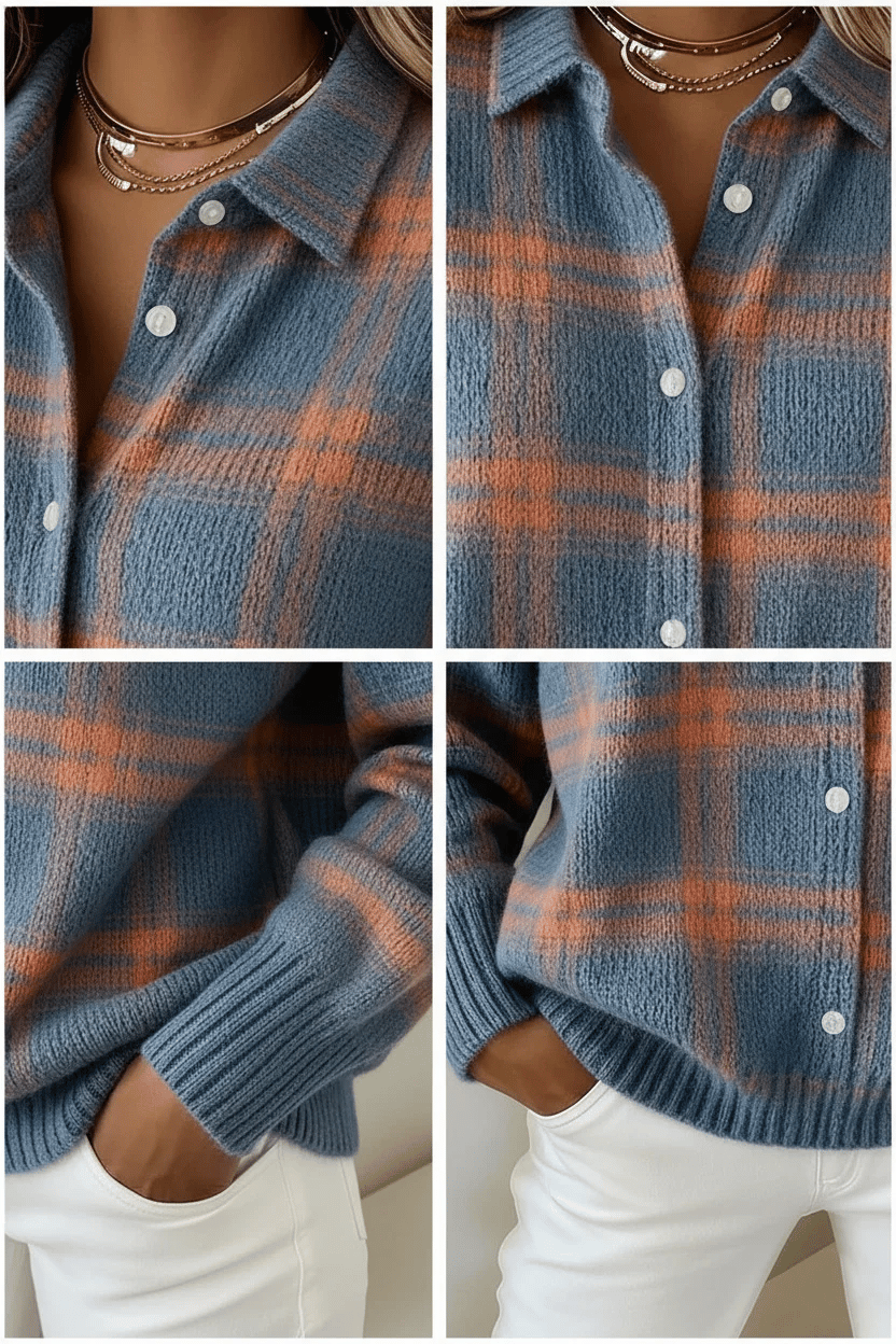 CLEARANCE SALE🔥 Women's Plaid Print Casual Cotton Buttoned Cardigan Sweater[Buy 2 Free Shipping]