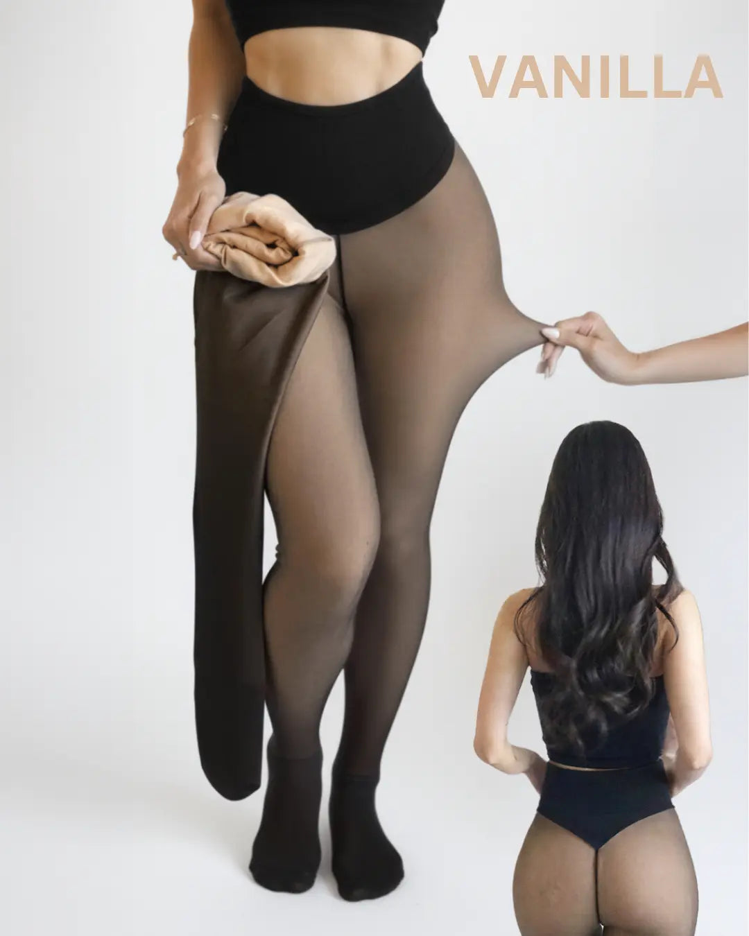 Women's Fleece-Lined Faux Sheer Tights – High-Waisted Sculpting