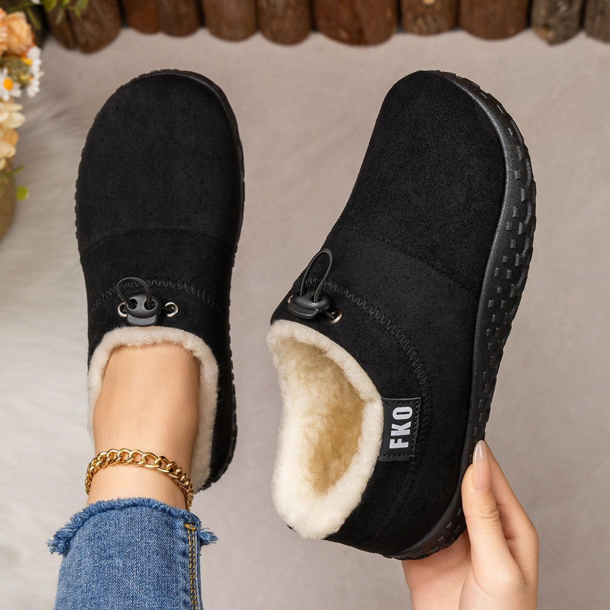 Women's Plush-Lined Winter Mules – Cozy Slip-On Shoes