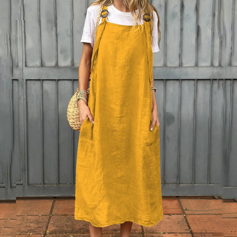 Women's Adjustable Shoulder Strap Dress with Pockets