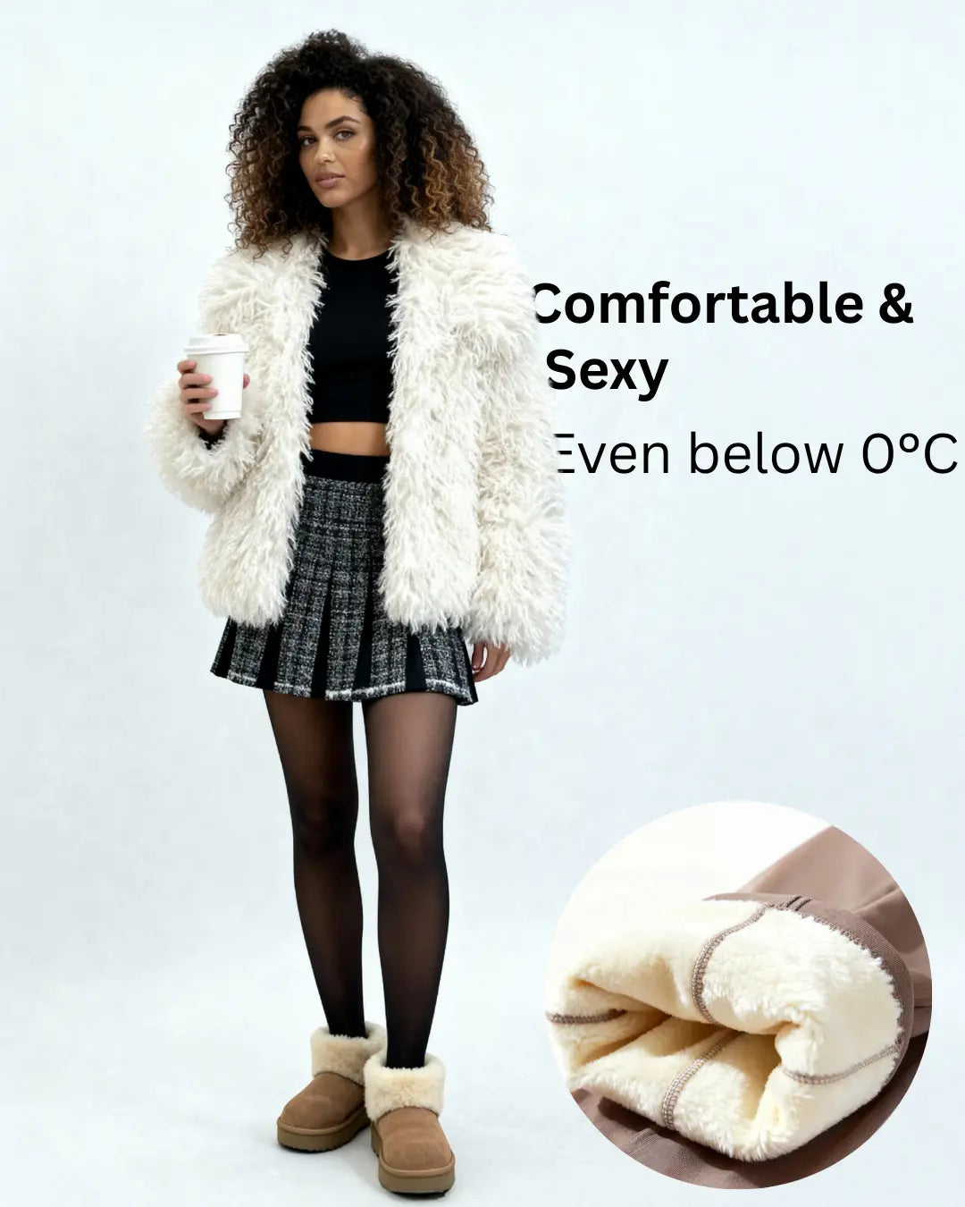 Women's Fleece-Lined Faux Sheer Tights – High-Waisted Sculpting