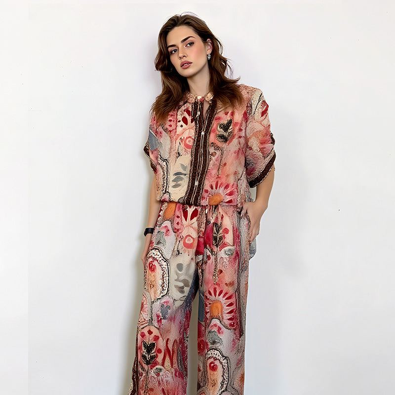 ⏳Time-Limited Special⏰Women's Printed Top & Wide Leg Pants 2-Piece Set