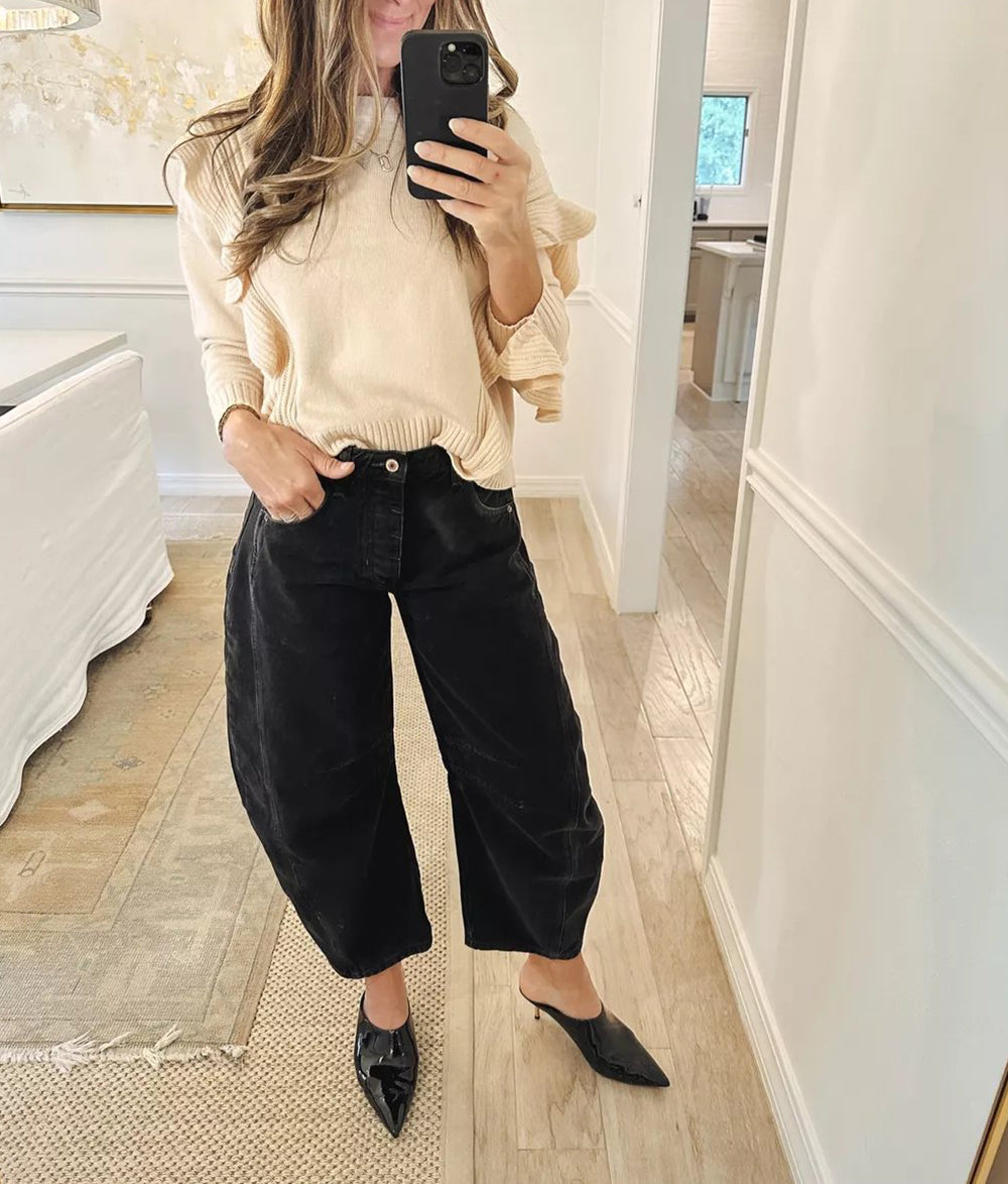 High Stretch Mid-Rise Barrel Jeans Fashion Wide Leg Shape (Buy 2 Free Shipping)