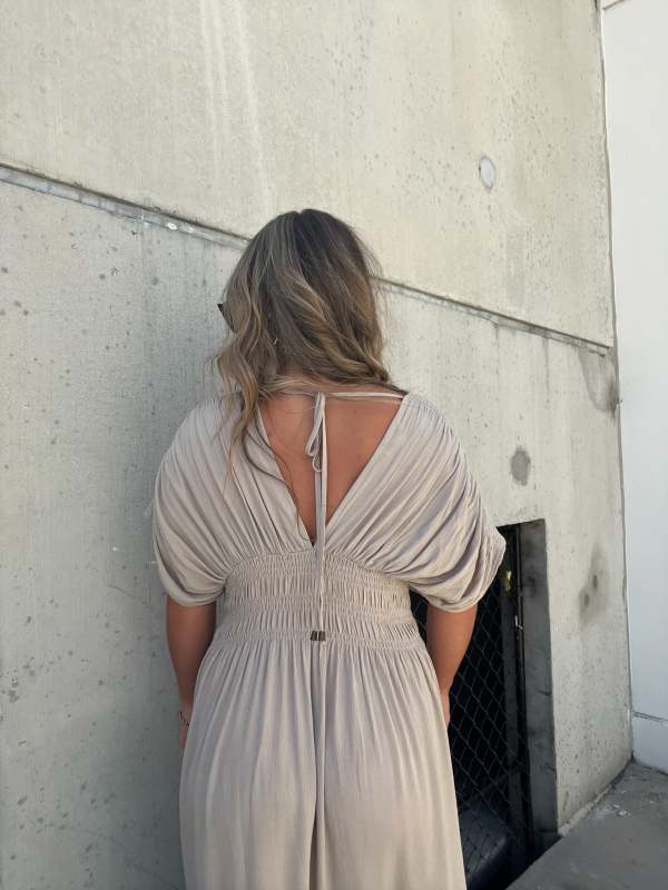 Robe Col V avec Fente et Taille Froncée (Achetez-en 2, Livraison Gratuite)