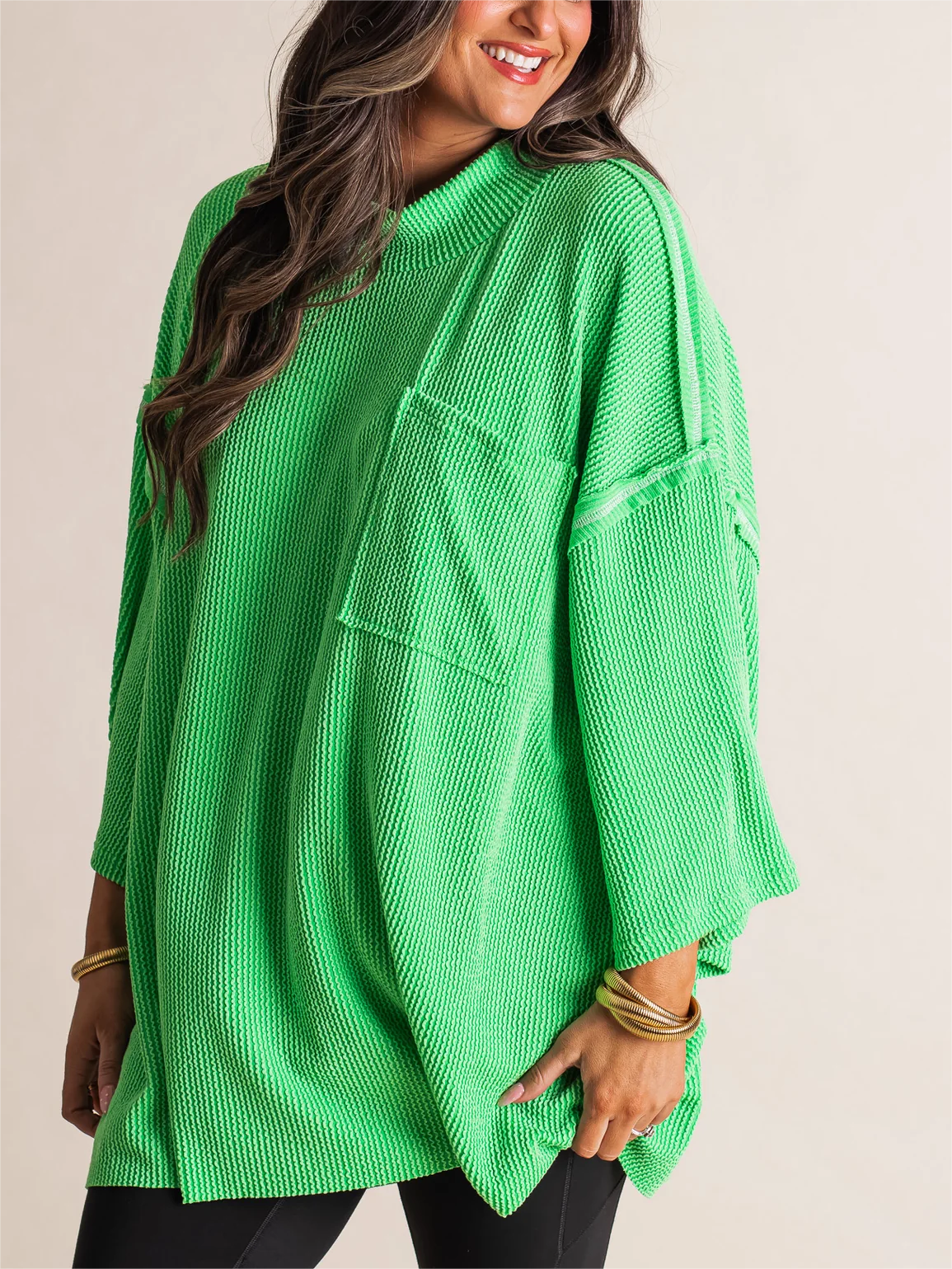 Oversize High Neck Urban Ribbed Tunic (Buy 2 Free Shipping)