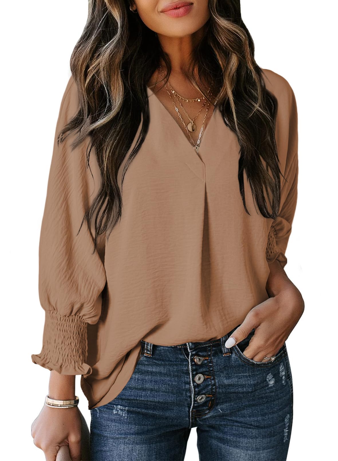Women's Casual 3/4 Sleeve V Neck Basic Tops (Buy 3 Free Shipping)