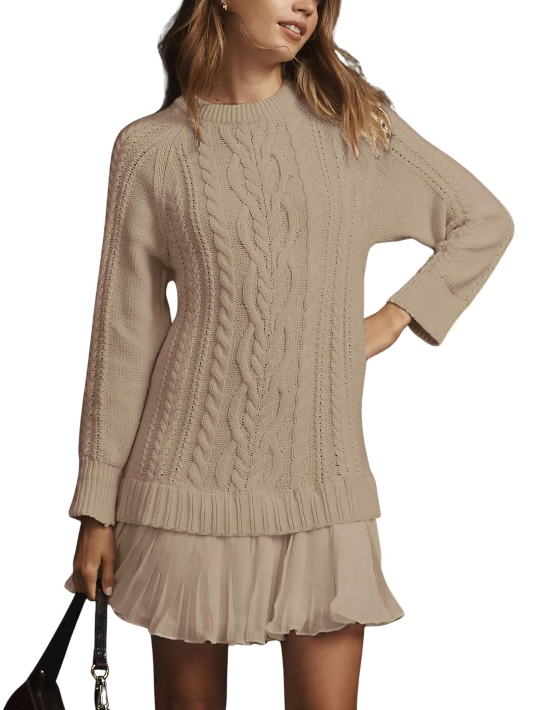 Women Crewneck Cable Knit Sweater Mini Dress (Buy 2 Free Shipping)