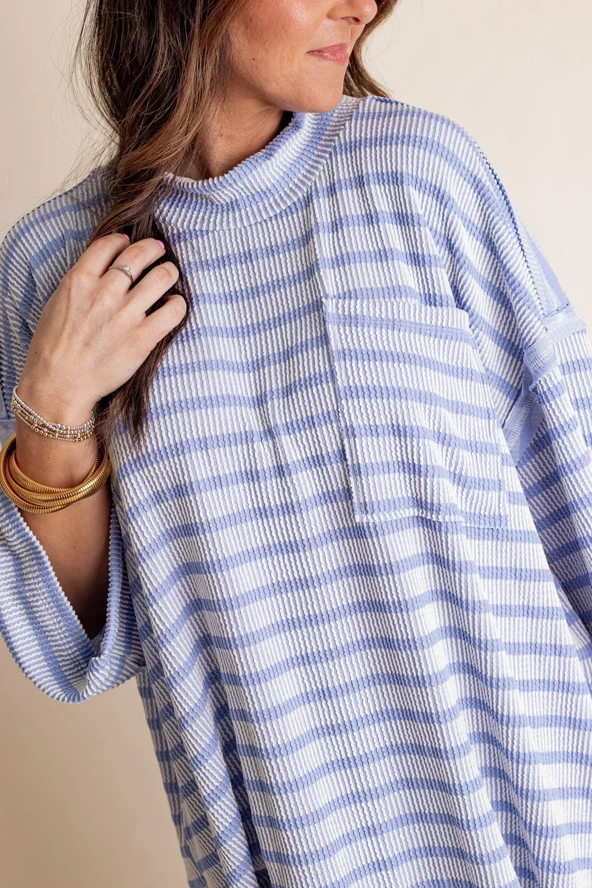 Women's Oversized High Neck Urban Ribbed Striped Top (Buy 2 Free Shipping)