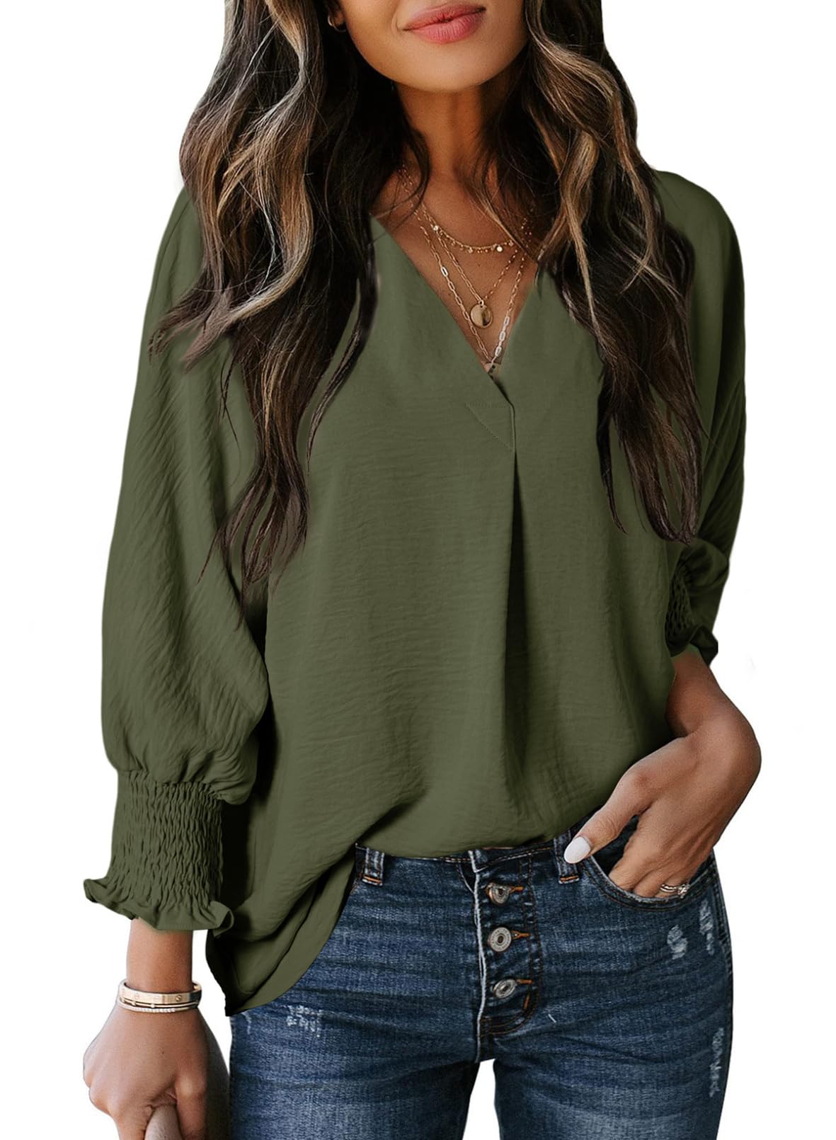 Women's Casual 3/4 Sleeve V Neck Basic Tops (Buy 3 Free Shipping)