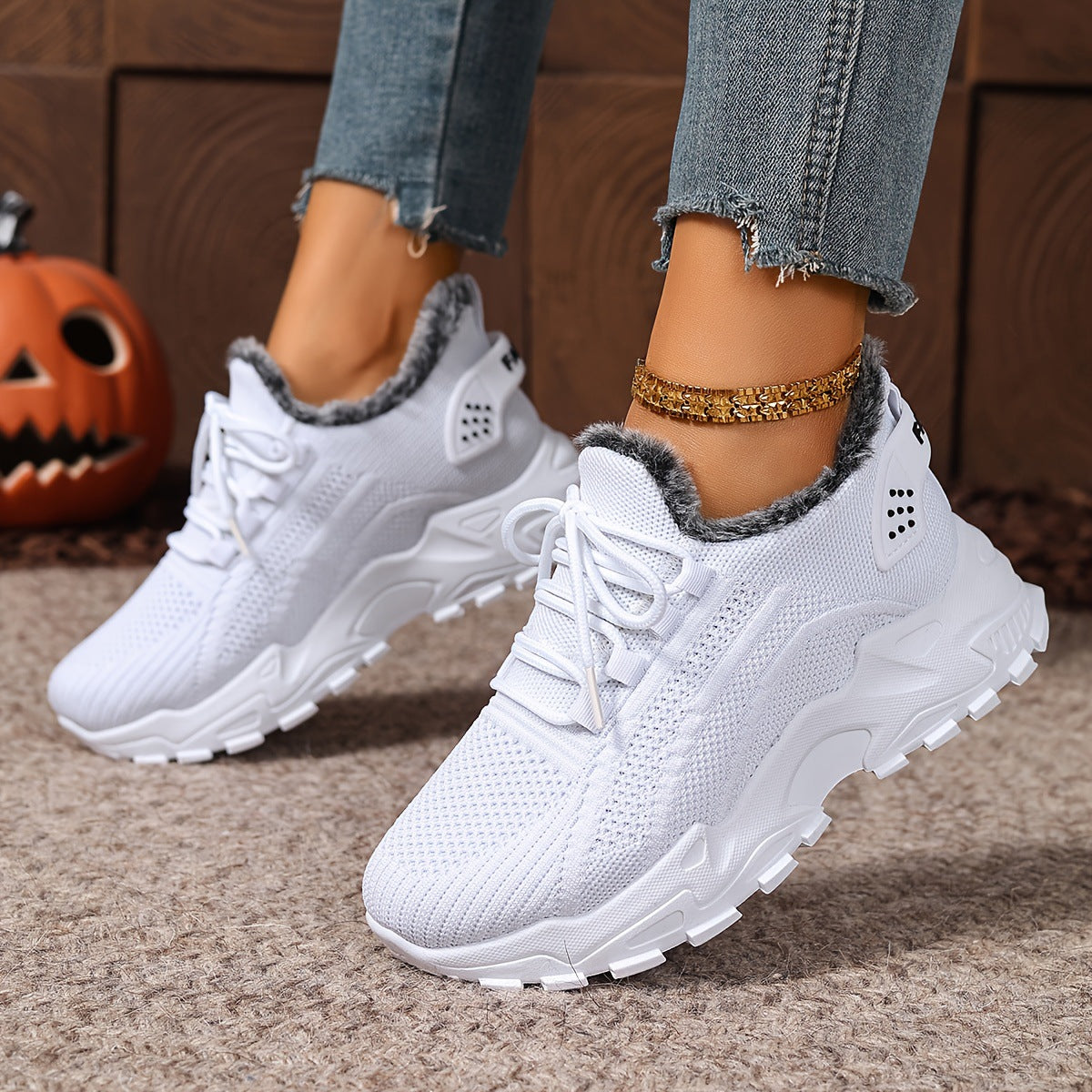 Women's Fleece-Lined Winter Sneakers – Warm Slip-On Walking Shoes