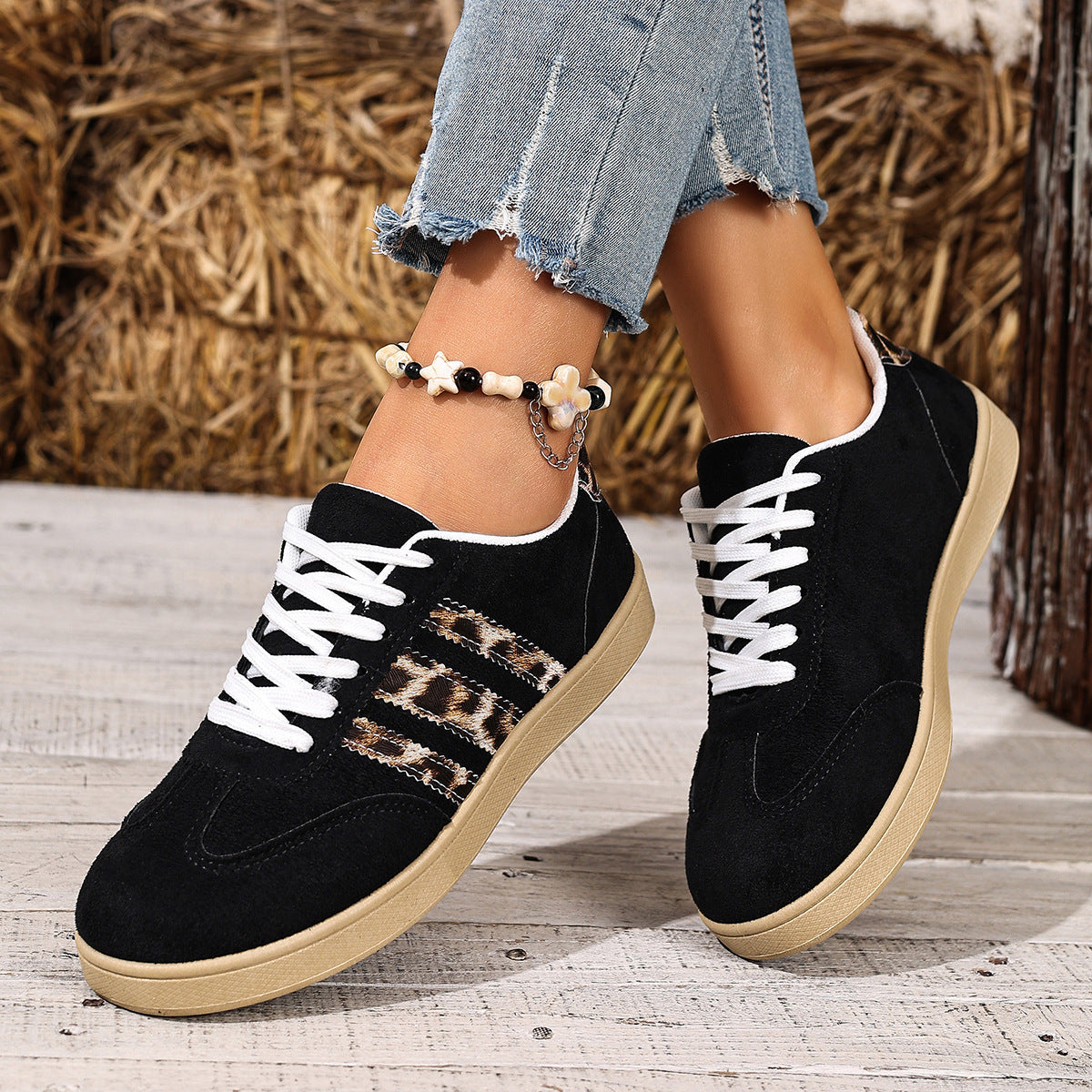 Retro Fashion Thick-Soled Casual Leopard Print Flat Sneakers