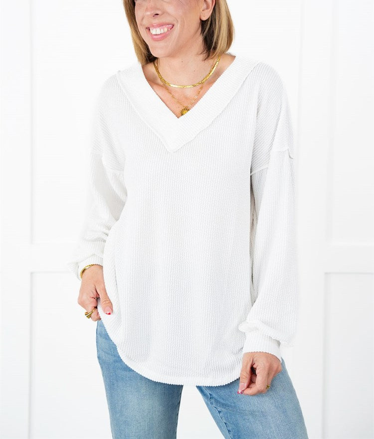 Women's Ribbed Long Sleeve V-Neck Pullover Tops (Buy 2 Free Shipping)