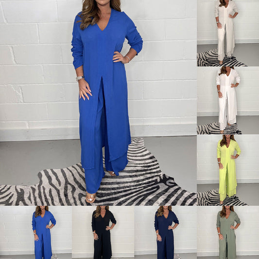 Two Piece Casual Long Top and Casual Trousers
