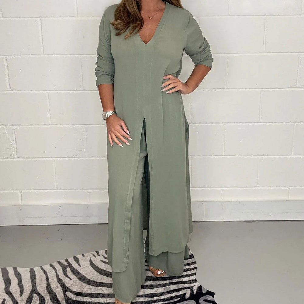 Two Piece Casual Long Top and Casual Trousers