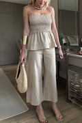 Women's solid color blouse and pants set