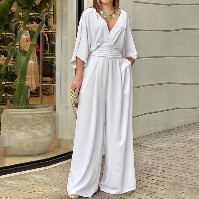 Spring Summer Street Clothing Women Jumpsuit Casual Short-sleeved Loose Jumpsuit Women Clothing.