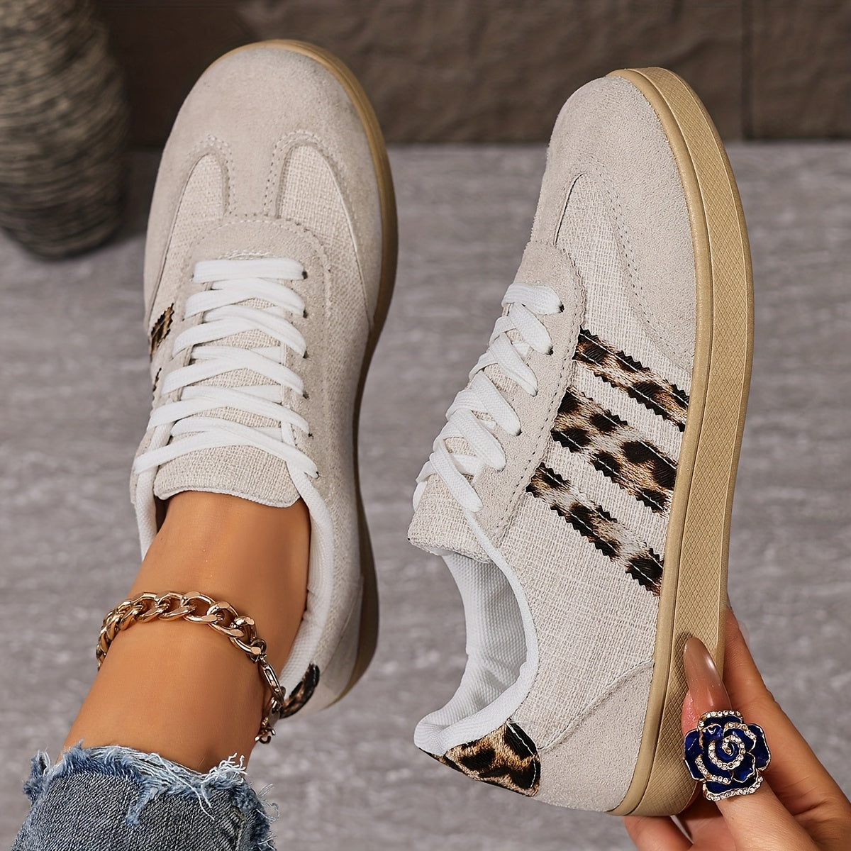 Retro Fashion Thick-Soled Casual Leopard Print Flat Sneakers