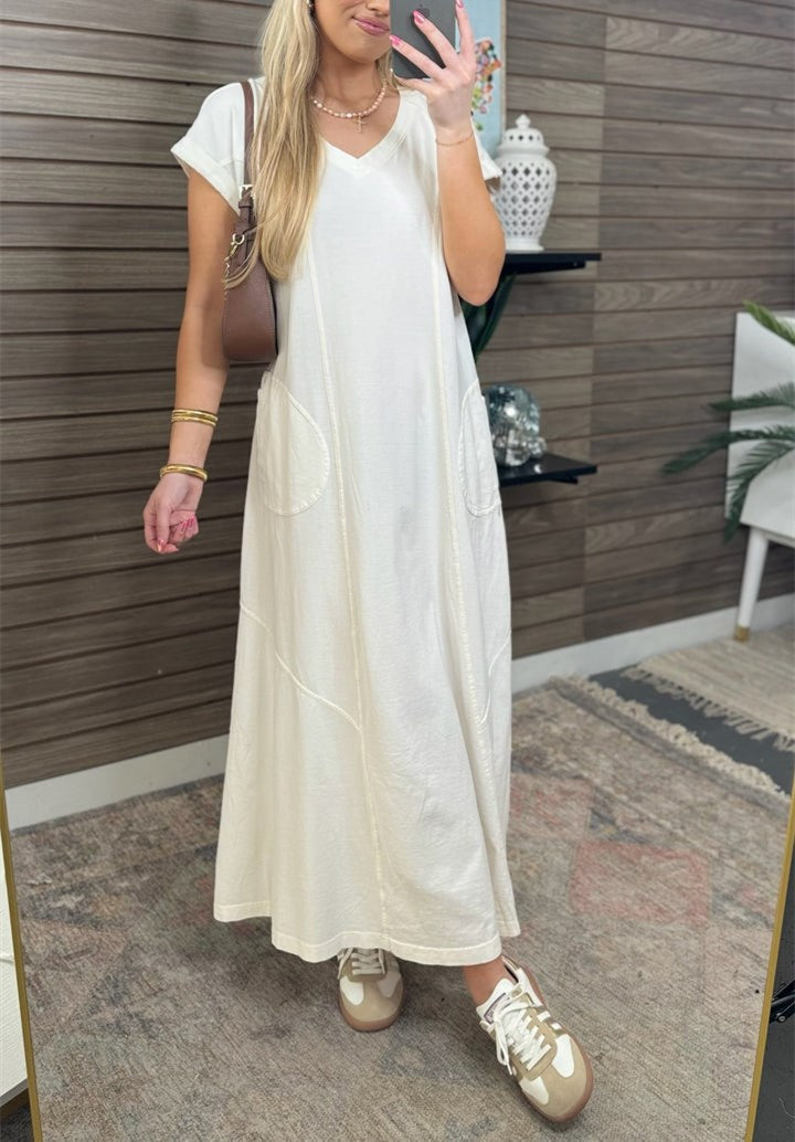 Robe longue à manches courtes et poches pour femme (achetez-en 2, livraison gratuite)